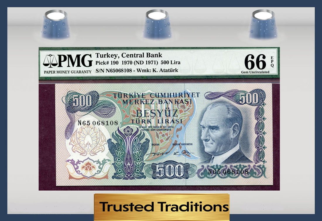 TURKEY 50 LIRA P-188 1970 ATATURK TOPKAPI PALACE UNC BILL WORLD MONEY BANK NOTE 